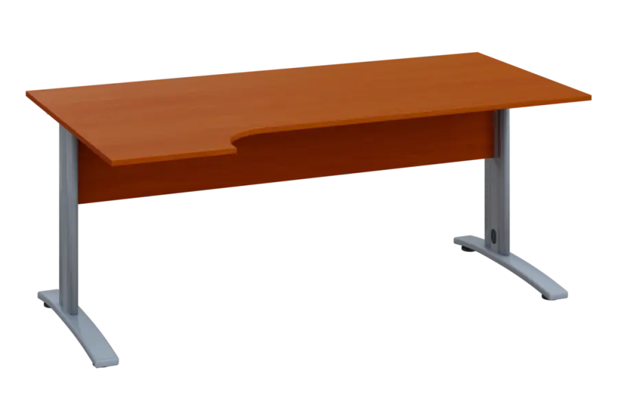 ERK 18 - 184 stůl kancelářský, rohový, levý, kovová podnož stříbrná, deska 18 mm, široký 1800 mm, třešeň šumavská